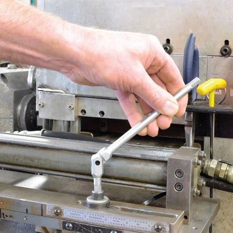 Person using Pivot Head Hex Pro Wrench Set 3 4 5 6 8 10mm Six Piece Chrome Wrenches With Pouch in machine adjustment