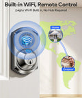 Wifi Fingerprint Smart Door Lock For Front Door Keyless Entry With App Remote Control And Alexa Google Home Compatible Fresh Satin Nickel Design showing built-in WiFi and remote control features.