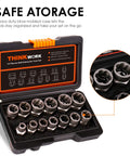 Bolt Extractor Kit For Damaged Rusted Stripped Fasteners, Thirteen Plus One Nut Extractor Socket Set, open in case.
