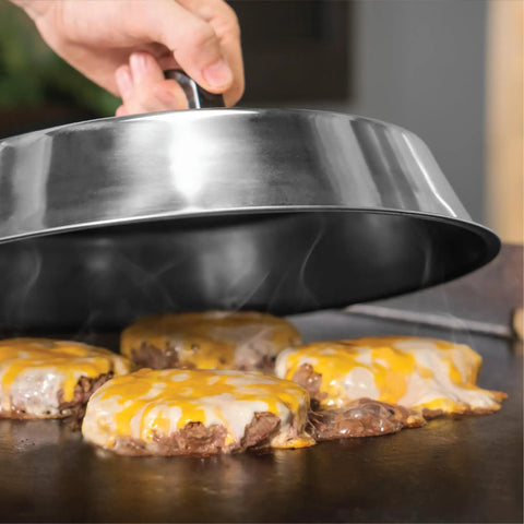 Professional 22 Piece Griddle And BBQ Tool Kit Stainless Steel Dishwasher Safe For Quick Cleanup And Built To Last dome in use