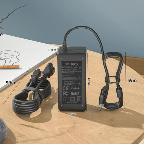12V 5 Amp Replacement AC Adapter Power Cord 18780 for computerized telescopes with 59in cords shown on table