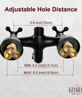 Oil Rubbed Bronze Exposed Pipe Shower System with Wall Mount Mixer and Cross Handles showing adjustable hole distance.