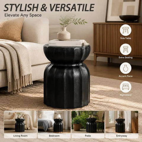 Chinese Style Ceramic Garden Stool And Drum Side Table For Patio, Decorative Plant Stand With Waisted Petal Design, Solid Indoor And Outdoor Accent Piece To Liven Up Your Backyard Chill Spot in living room setting.