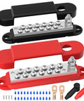 12V 150A Marine Power Distribution Block With One Quarter Inch Stud And M4 Terminal Screws Beefy Heavy Duty DC Battery Bus Bar For Boat Automotive And Solar Wiring, black and red