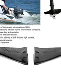 Hydrofoil Boat Motor Stabilizer Kit For Outboard Engines With Bolt Nut on small boat in water, dual black foils shown.