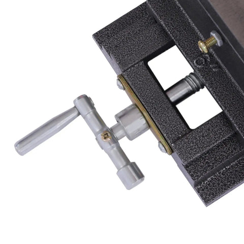Rock Solid Heavy Duty Cross Vise With Precision Xy Slide Anti Slip Groove Killer Grip Drill Press Clamp showing precision adjustment handle.
