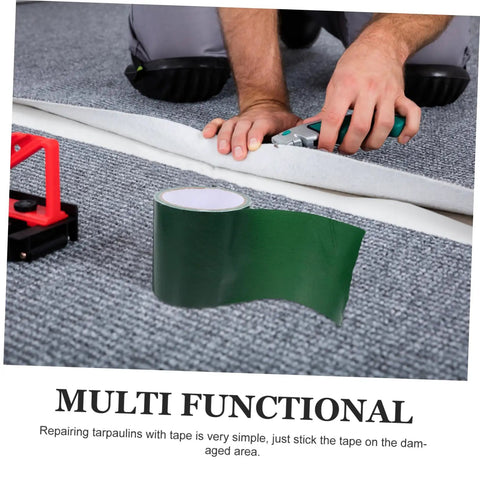 Man using heavy duty RV repair tape for awnings, canopies, tarp, sail, tent, trampoline quick fix rainproof flexible self adhesive repair