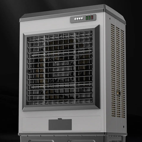 Beat The Heat For Real With This Portable Swamp Cooler Featuring 360 Degree Swivel Evaporative Air Blower For Home And Office Spaces To Stay Cool All Summer Long, front view of cooler with grid.