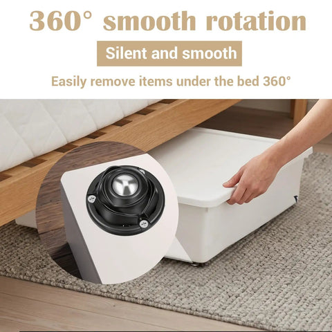 Hella Durable Self Adhesive Caster Wheels One Inch Swivel Plates shown under a bed for smooth 360° rotation and easy access.