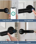 4 In 1 Smart Door Lock With Fingerprint, Bluetooth App Control, Keypad Code And Physical Key showing fingerprint and app use