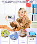 Handheld Electric Label Maker With Keyboard And BZ Laminated Tapes Offering Super Slick Operation in use by a woman.
