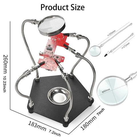 Helping Hands Soldering Station with 3X Magnifier Third Hand PCB Holder Four Flexible Arms for Electronics and Jewelry Repair