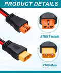 XT60 Extension Cable 10AWG 2Ft Female To Male Beefy Power Lead showing XT60i Female and XT60 Male connectors