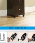Set Of 4 Heavy Duty Swivel Caster Wheels With Secure Brakes on cabinet, showing easy installation with screws and mounting.