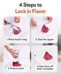 4 steps to use Compact Handheld Vacuum Sealer Kit With 30 Reusable Bags, Cordless Sealer, Foldable Drying Rack, USB C Charging Cable