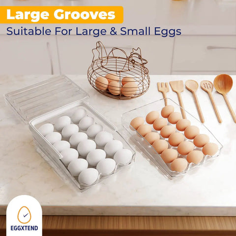 Large Capacity 36 Egg Fridge Organizer With 2 Layer Stackable Tray And Rolling Storage Anti Slip Egg Container For Kitchen seen on countertop