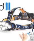 Rechargeable Headlamp Beast Mode Bright 18000 Lumens With 8 LEDs, 16 Modes, Motion Sensor Red Light Waterproof Head Torch