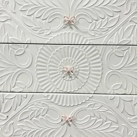 Pink Bow Drawer Pulls And Cabinet Knobs Set, 6 Pack, Solid Metal Handles For Dresser, Vanity, And Kid Friendly Furniture, Adorable Nursery Chic Accent, Easy Swap, Durable And Modern on white dresser