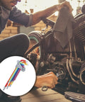 Premium 9-Piece Colored Long Arm Hex Wrench Set For Heavy Duty Steel Repair Kits With Comfortable Grip And Multi-Function Hex Key Tools Perfect For Industrial Mechanics And DIY Grilling And Home Fixes, used on motorcycle