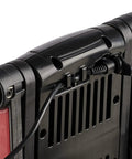 Back view showing power cord and magnetic base of BearTrap 61520 2000 Lumen Multi Function Work Light With Magnetic Base And Hang Hook For Hands Free Spot And Flood Illumination 120V And 100V AC Red Great For Under Dash Auto Repair Garages And Job Sites For Auto Pros And DIYers Everywhere