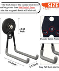 Magnetic Garage Hooks Set, Heavy Duty Tool Organizer For Drills And Garden Tools with gray rubber coating, size details shown