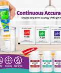 15 Pack pH Calibration Buffer Kit With pH 4.00 7.00 And 10.01 Powders Includes Three Airtight Bottles For Easy Prep And Long Term Storage Ultra High Accuracy For Water Beverages And Lab Meters Pro Grade displayed with pH meter and powders