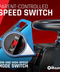 Close-up of Crazy Cart Shift Electric Go Kart for Kids Ages 6 and Up 12V Drifting System with high and low speed switch