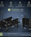 Extra Long 43 Inch Collapsible Wagon With Extended Tailgate 360 Pound Heavy Duty Utility Cart dimensions and portability view