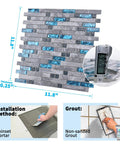 Blue Gray Glass Dope Decorative Tile 5 Pack Mosaic For Kitchen Backsplash or Bathroom, 11.8" x 11.8", Mesh-Backed, Installation Guide