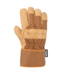 Insulated Duck Leather Safety Cuff Work Gloves for Men with Thinsulate Lined Comfort, Reinforced Knuckles in brown, large size