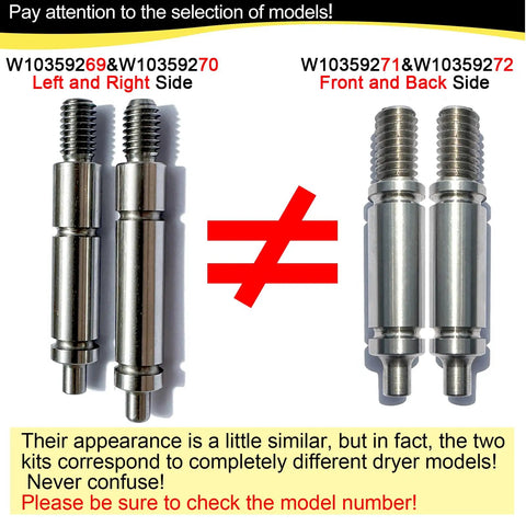Heavy Duty Dryer Roller Shaft Kit Replaces W10359269 W10359270 Axles For Whirlpool Dryers, showing left and right side models.