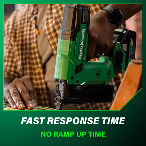 Person using Cordless 18V Narrow Crown Stapler Kit With 2.0Ah Battery Drives Half Inch To One And A Half Inch Staples, 18 Gauge Finish Stapler.