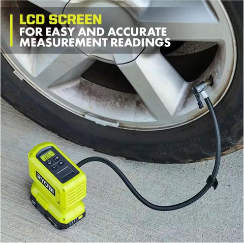 Cordless Tire Inflator Kit With 18V 2 Ah Battery And Charger, Digital Gauge, inflating car tire with 24 inch hose