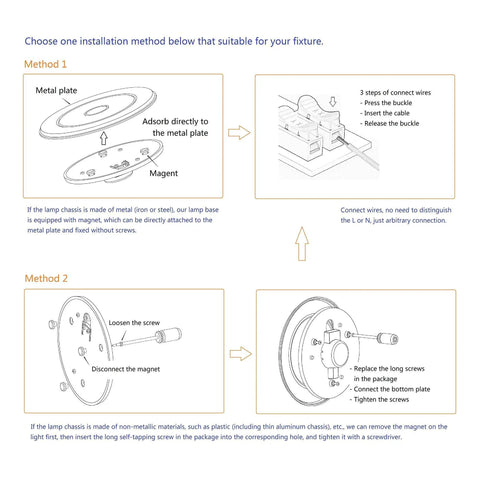Diagram showing installation methods for 6 Inch LED Light Engine Retrofit Kit, 20W, 2100 Lumens, 6000K Cool White, AC85 265V Range
