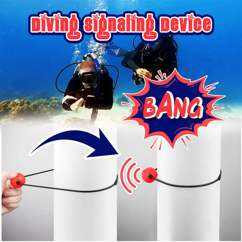 Two Pack Scuba Tank Bangers For Diver Communication And Underwater Safety Signaling in use with diver and ocean background