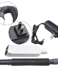 Badass Soldering Fume Extractor With Adjustable Telescopic Hose, power supply, and flexible hose for electronics repair tasks.