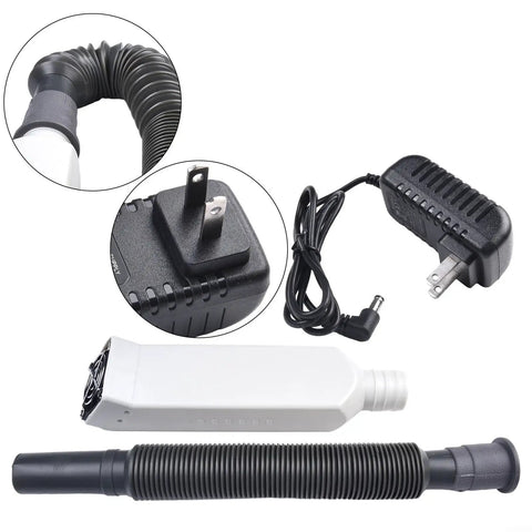 Badass Soldering Fume Extractor With Adjustable Telescopic Hose, power supply, and flexible hose for electronics repair tasks.