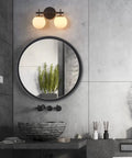 Black And Gold Two Light Vanity Light Fixtures With Globe Milky Frosted Glass For Bathroom Over Mirror, Mid Century Modern Vanity Lights