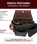 OxyLights 3 Pouch Tool Bag for Left Hand in Black with 10 Pockets and Tool Holders, visible pouches, pockets, and material details.