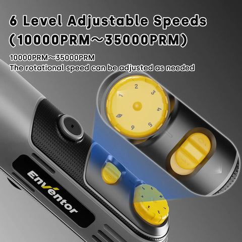 Close-up of Beast 130W Corded Rotary Tool Kit With 204 Piece Accessory Set 6 speed dial from 10000 to 35000 RPM
