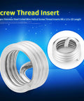 M6 1.0 1D Stainless Steel Threaded Inserts Kit 100 Pcs Helical Coil Wire Thread Repair visible on blue background