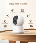4MP Smart Pet Security Camera With Dual Band Wifi AI Motion Alerts Providing Hella Crisp Video Feed And Effortless Phone App Integration To Keep Tabs On Fur Babies And Small Toddlers Indoors on a wooden table.