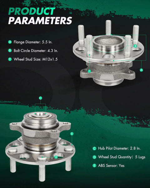 2 x Rear Wheel Hub And Bearing Assembly For 2006 to 2011 Honda Civic And 2006 to 2010 Acura CSX Non ABS 1.8L 2.0L 5 Lug