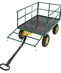 Heavy Duty 1500 Lbs Steel Garden Cart With 3 In 1 Utility Wagon Flatbed Removable Mesh Sides 13 Inch All Terrain Tires 180 Degree Rotating Handle Dark Green Frame For Lawn And Garden Farm Chores