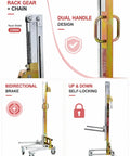 Top Rated Portable Material Lift With Manual Winch Stacker And Forks features dual handle and bidirectional brake for safe lifting.