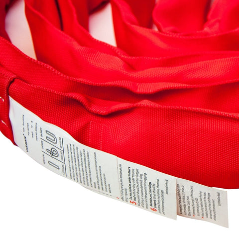 Heavy Duty 10 Foot Red Round Sling For Lifting, Towing And Recovery, Vertical 13,200 Lb SWL, label detail