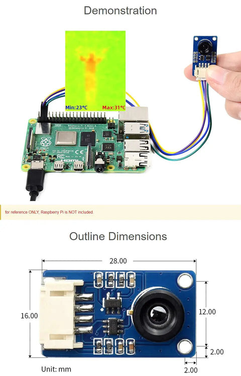 MLX90640 Infrared Thermal Imaging Camera With 32 By 24 Pixel Array And 55 Degree Field Of View Over I2C Interface demonstration.