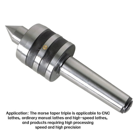 Side view: MT4 60-degree live bearing tailstock center, metal with knurled collar for CNC lathes.