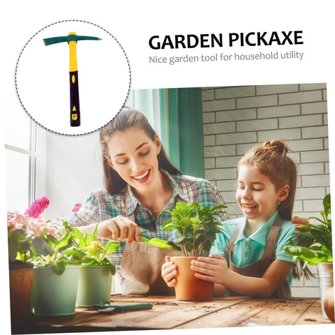 Woman and child gardening indoors with plants and gardening tool, featuring Plastic Clad Fiberglass Handle Garden Hoe 38 By 25 Cm Lightweight