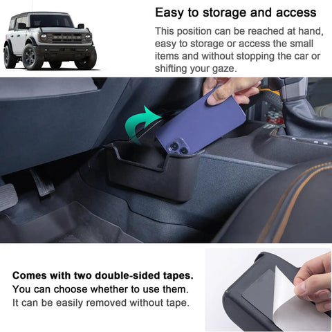 Gear Shifter Organizer For Ford Bronco 2021 Through 2026 2 And 4 Door Center Console Storage Tray installation with phone storage